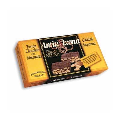 Turrón de chocolate con almendras Antiu Xixona Etiqueta Negra