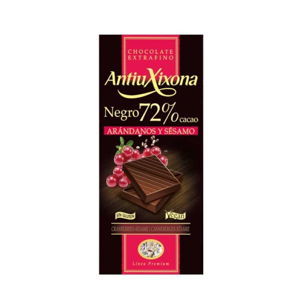 Chocolate negro 72% arándanos y sésamo