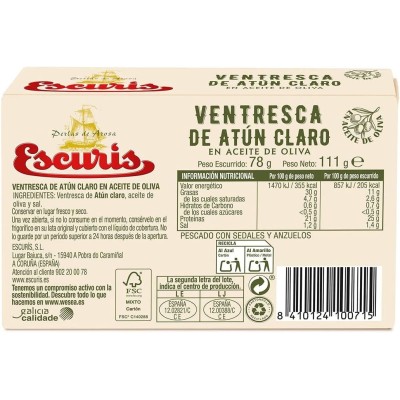 Ventresca de Atún claro en Aceite de oliva, Escuris - 111gr.